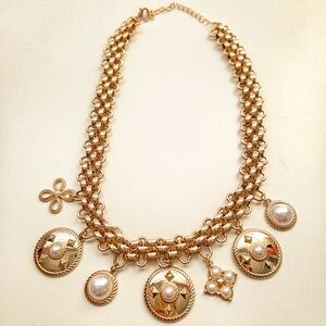 a new day Gold Charm Necklace with Pearl Accents